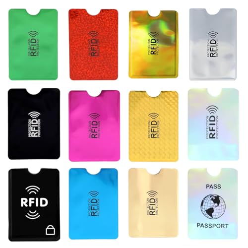 DWFEYOI 12 Stück RFID-Kartenhalter, RFID-blockierende Hüllen für Kreditkarten, Debitkarten, Reisepass & Personalausweis - Aluminium, Mehrfarbig, Unisex-Erwachsene von DWFEYOI