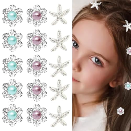 DWFEYOI 15 Stück weiße Mini Blumen Haarspangen mit Strass,Süße Mini-Haarspange mit Strasssteinen und Perlen für Damen, Braut-Haarspangen für Mädchen, Hochzeit, Haarschmuck (3 Muster) von DWFEYOI