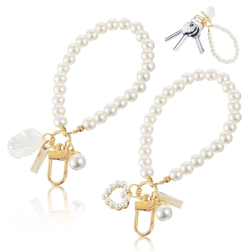 DWFEYOI 2 PCS Pearl Keychain Wristlet Golden Imitation Pearl Key Chain Women Cute Purse Charms Anhänger Love Heart Girly Backpack Key Ring Accessory Gift for Car Keys DWFEYOI 2 PCS Pearl Keychain Wristlet Golden Imitation Pearl Key Chain Women Cute Purse Charms Anhänger Love Heart Girly Backpack Key Ring Accessory Gift for Car Keys von DWFEYOI