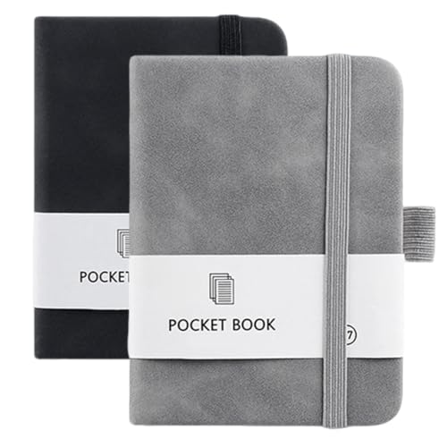DWFEYOI 2 Stück Notizbuch Klein, Hardcover Notizblock A7 mit 200 Seiten, Notizbuch Klein mit Stift, Mini Notizblock mit Elastischem Verschlussband und Stifthalter, Pocket Notebook für Männer Frauen von DWFEYOI