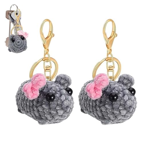 DWFEYOI 2 Stück Sad Hamster, Hamster SchlüSselanhänger, Handgestrickte Trauriger Hamster mit Violine Sound SchlüSselanhänger Sübe Kuscheltiere Gehäkelter Spielzeug, für Kinder Erwachsene,hamsti von DWFEYOI