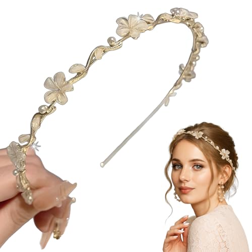 DWFEYOI Haarschmuck Kommunion Mädchen, Haarschmuck Kommunion Mädchen Gold Blumen Haarreif Hochzeit Braut Kopfschmuck Erstkommunion Festlich von DWFEYOI