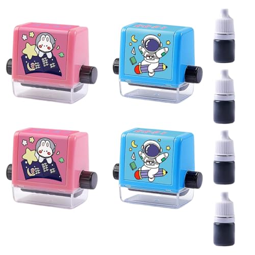 DWFEYOI Mathe Stempel Roller,4 Stück Roller Digitaler Lehrstempel,Rechenstempel Roller Wiederverwendbar, für Kinder Mathematische Übungen für Addition Subtraktion Multiplikation Division von DWFEYOI