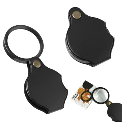 DWFEYOI Mini Faltbare Taschenlupe, 2 Stück Handlupe Zusammenklappbare Leselupe, klein optisches Glas mit Lederschutzhülle, kleine Taschenlupe zum Lesen Hobbys,taschenlupe von DWFEYOI