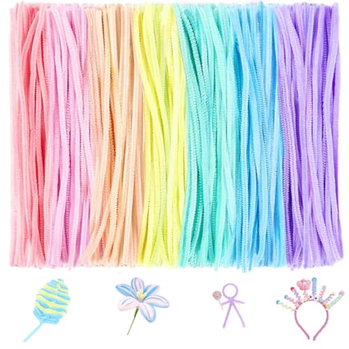 DWFEYOI Pfeifenreiniger,Set mit 100 Pfeifenreiniger Blumen, 100 Stück, 100 Stück Macaron-Farben, 100 Stück Dunkelgrüne Pfeifenputzer zum Basteln von DWFEYOI