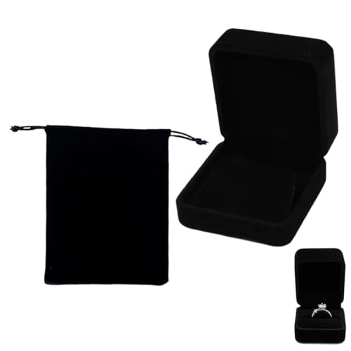 DWFEYOI Ringbox Ringschatulle Verlobung Ringschachtel Ring Verlobungsring Box Ringbox Hochzeit Samt Ringkästchen Schmuck Etui,Wird mit einem Samtbeutel geliefert,Schwarz von DWFEYOI