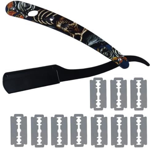 DWFEYOI Schwarz Rasiermesser Barber set 10 Halbe Klingen, Rasierer Friseur Herren Handbart Barber Professional Kit Classic Handpflege Precision Friseurmechanik bartschablonen von DWFEYOI