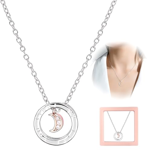 Halskette Damen Hypoallergene Doppel Silberkette Damen Halskette Damen mit Anhänger Schmuck für Frauen,Partnerketten Personalisiert Edelstahl Paar Halskette Mond Halskette Mit Geschenkbox von DWFEYOI