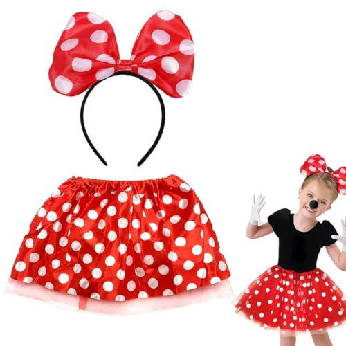 Mädchen Maus Mouse Kostüm Set,Kinderkostüme Mäuschen Rot Tutu mit weiß Gepunktet+Haarreifen mit Maus Ohren und Schleife für Halloween Fasching Karneval Motto Cosplay Party von DWFEYOI
