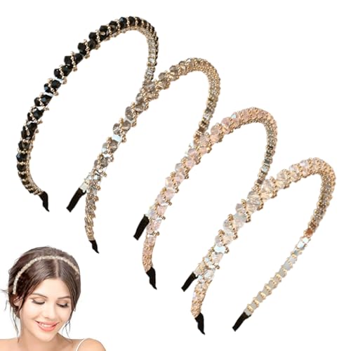 Modische Haarreife, 4 Farben Strass Haarreif Elastisch Haarbänder Damen Glitzer Kristall Haarreif Mädchen Kristall Seite Bling Haarschmuck Rutschfeste Strass Stirnbänder für Damen,haarreifen damen von DWFEYOI