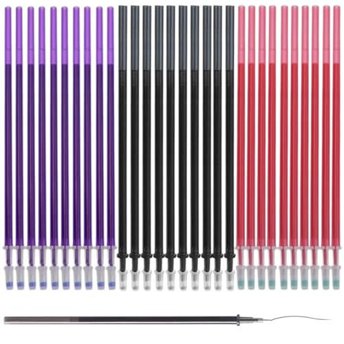 Radierbare Ersatzminen, 30 Stück Nachfüllungen 0.5mm Tintenroller Radierbar Erasable Pen Löschbarer Gelstift Gelschreiber Radierbar für Erwachsene Kinder Studenten(Rot, Schwarz, Lila) von DWFEYOI