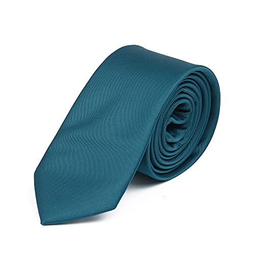 DWOY Herren Krawatte Solid Color Satin Schmale Herren Krawatte 6 cm (Blaugrün) von DWOY