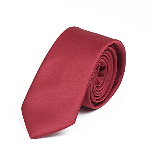DWOY Herren Krawatte Solid Color Satin Schmale Herren Krawatte 6 cm (Weinrot) von DWOY