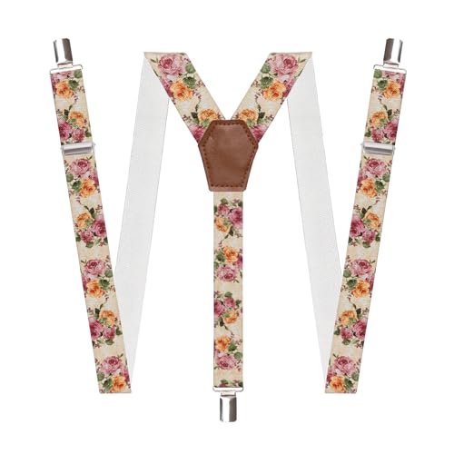 DWOY Hosenträger Damen 25mm breit Y-Form mit 3 stabilen Clips (Floral 2) von DWOY