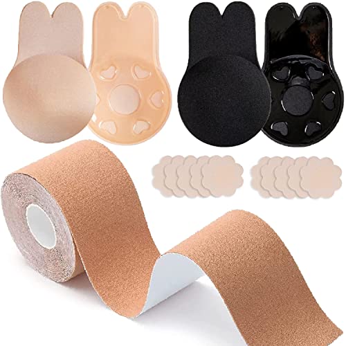 DWTECH 3 Stück Boob Tape Klebe BH Push Up Set,mit Silikon Nippel abdeckungen Brüste und Trägerloser BH Wiederverwendbare -Bruststraffungsband BHDamen BH Klebend für Hochzeitskleider Rückenfrei Kleid von DWTECH