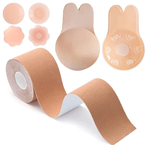 DWTECH Klebe BH Push Up Set, mit Silikon Nippel abdeckungen Brüste und Trägerloser BH Wiederverwendbare -Bruststraffungsband BHDamen BH Klebend für Hochzeitskleider Rückenfrei Kleid von DWTECH