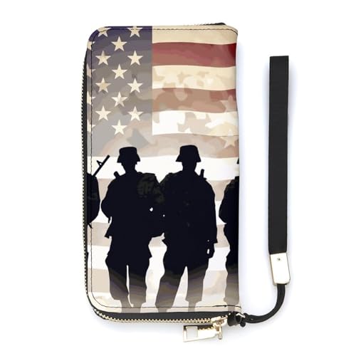 DWTJKMS Armed Forces Day American Long Wallet Slim PU Leather Wallets for Men Women Minimalist Wallet with Card Slots, White, 20x10.5cm, weiß, 20x10.5cm von DWTJKMS