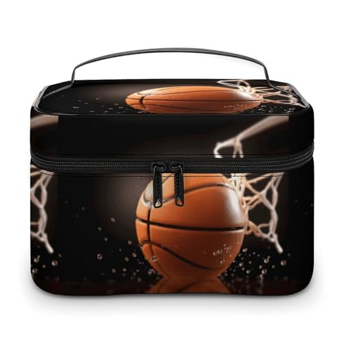 DWTJKMS Basketball-Make-up-Tasche, Kosmetik-Organizer, große tragbare Kapazität, Make-up-Tasche für Damen, Reise-Kulturbeutel mit Griff und Trennwand von DWTJKMS