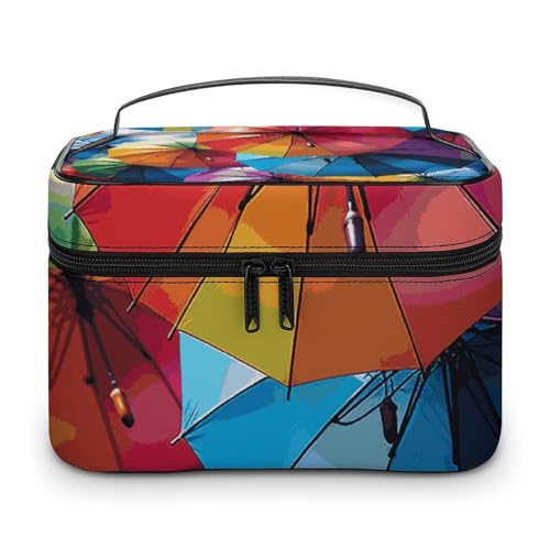 DWTJKMS Bunte Regenschirm-Make-up-Tasche, Kosmetik-Organizer, große tragbare Kapazität, Make-up-Tasche für Damen, Reise-Kulturbeutel mit Griff und Trennwand von DWTJKMS