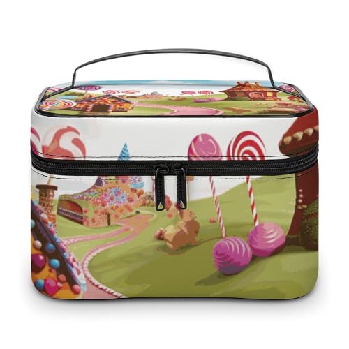 DWTJKMS Candy Land Make-up-Tasche, Kosmetik-Organizer, große tragbare Kapazität, Make-up-Tasche für Damen, Reise-Kulturbeutel mit Griff und Trennwand von DWTJKMS