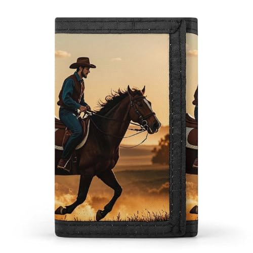 DWTJKMS Cowboys Geldbörse mit Reitpferden, minimalistisch, schmal, dreifach gefaltet, modern, modisch, Diebstahlschutz, für Karten und Bargeld DWTJKMS Cowboys Geldbörse mit Reitpferden, minimalistisch, schmal, dreifach gefaltet, modern, modisch, Diebstahlschutz, für Karten und Bargeld von DWTJKMS