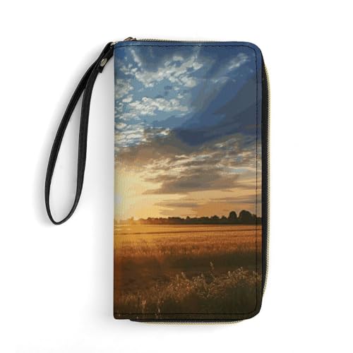 DWTJKMS Field Sunrise Lange Brieftasche Schlank PU Leder Brieftaschen für Männer Frauen Minimalistische Geldbörse mit Kartenfächern, Weiß, 19.7 * 10.5cm, Weiß, 19.7x10.5cm, blank, 19.7x10.5cm von DWTJKMS