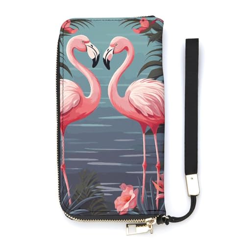 DWTJKMS Flock of Tropical Flamingos Long Wallet Slim PU Leather Wallets for Men Women Minimalist Wallet with Card Slots, White, 20x10.5cm, weiß, 20x10.5cm von DWTJKMS