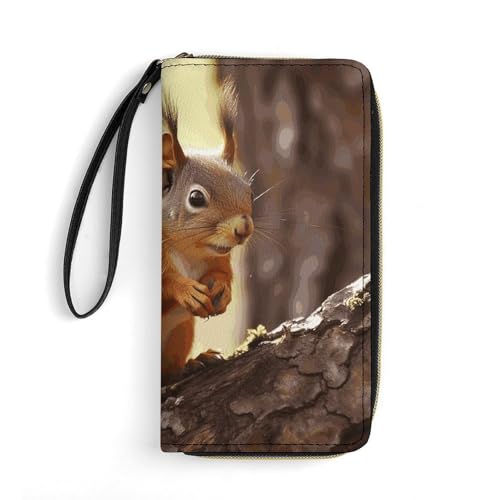 DWTJKMS Funny Squirrel Long Wallet Slim PU Leather Wallets for Men Women Minimalist Wallet with Card Slots, White, 19.7x10.5cm, weiß, 19.7x10.5cm von DWTJKMS