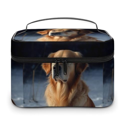 DWTJKMS Golden Retriever Make-up-Tasche, Kosmetik-Organizer, große tragbare Kapazität, Make-up-Tasche, Damen, Reise-Kulturbeutel mit Griff und Trennwand von DWTJKMS