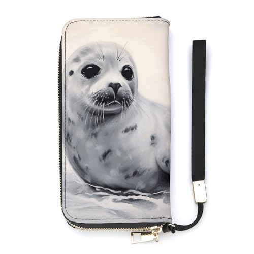 DWTJKMS Harp Seal Painting Long Wallet Slim PU Leather Wallets for Men Women Minimalist Wallet with Card Slots, White, 20x10.5cm, weiß, 20x10.5cm von DWTJKMS