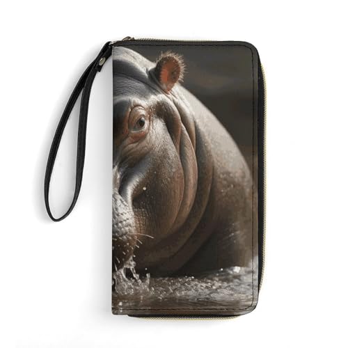 DWTJKMS Hippo Lange Brieftasche Schlank PU Leder Brieftaschen für Männer Frauen Minimalistische Geldbörse mit Kartenfächern, Weiß, 19.7 * 10.5cm, Weiß, 19.7x10.5cm, blank, 19.7x10.5cm von DWTJKMS