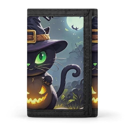 DWTJKMS Katzen-Halloween-Geldbörse, minimalistisch, schmal, dreifach gefaltet, modern, modisch, Anti-Diebstahl-Geldbörse, hält Karten und Bargeld von DWTJKMS