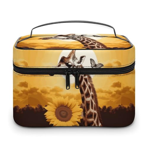 DWTJKMS Kosmetiktasche mit Giraffen- und Sonnenblumen-Motiv, große tragbare Kapazität, Make-up-Tasche, für Damen, Reise-Kulturbeutel mit Griff und Trennwand DWTJKMS Kosmetiktasche mit Giraffen- und Sonnenblumen-Motiv, große tragbare Kapazität, Make-up-Tasche, für Damen, Reise-Kulturbeutel mit Griff und Trennwand von DWTJKMS