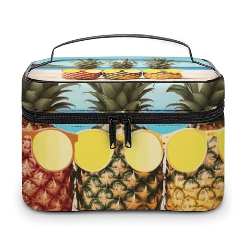 DWTJKMS Kosmetiktasche mit Griff und Trennwand, Motiv: Meeresstrand, Gelb, geometrische Ananas, große tragbare Kapazität, Make-up-Tasche für Damen, Reise-Kulturbeutel DWTJKMS Kosmetiktasche mit Griff und Trennwand, Motiv: Meeresstrand, Gelb, geometrische Ananas, große tragbare Kapazität, Make-up-Tasche für Damen, Reise-Kulturbeutel von DWTJKMS