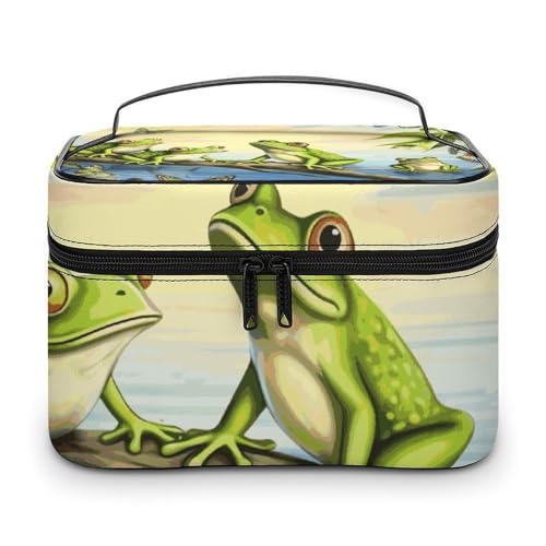 DWTJKMS Kosmetiktasche mit Griff und Trennwand, Motiv: Viele Frösche singen auf den Zweigen, Sommer, Schmetterlinge, See, Wasser, Kosmetiktasche, große tragbare Kapazität, Make-up-Tasche, für Damen DWTJKMS Kosmetiktasche mit Griff und Trennwand, Motiv: Viele Frösche singen auf den Zweigen, Sommer, Schmetterlinge, See, Wasser, Kosmetiktasche, große tragbare Kapazität, Make-up-Tasche, für Damen von DWTJKMS