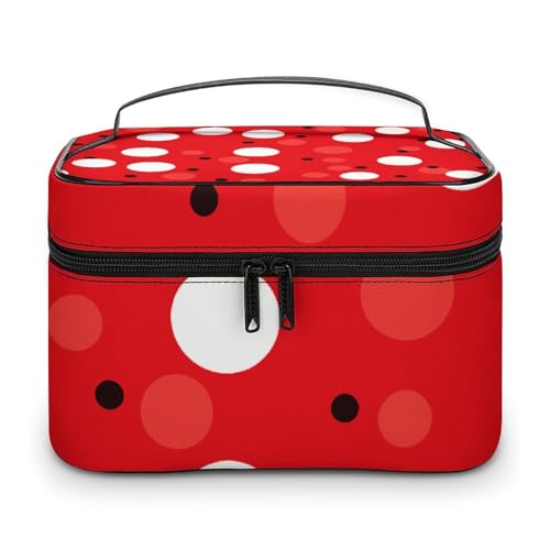 DWTJKMS Kosmetiktasche mit Griff und Trennwand, Rot / Weiß, gepunktet, große tragbare Kapazität, Make-up-Tasche, für Damen, Reise-Kulturbeutel DWTJKMS Kosmetiktasche mit Griff und Trennwand, Rot / Weiß, gepunktet, große tragbare Kapazität, Make-up-Tasche, für Damen, Reise-Kulturbeutel von DWTJKMS