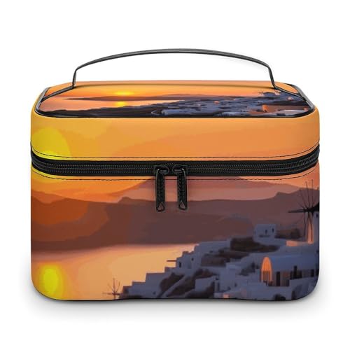 DWTJKMS Kosmetiktasche mit Griff und Trennwand für Damen, Motiv: Griechenland Insel, Sonnenuntergang, Landschaft, große tragbare Kapazität, Make-up-Tasche, Kulturbeutel für Damen DWTJKMS Kosmetiktasche mit Griff und Trennwand für Damen, Motiv: Griechenland Insel, Sonnenuntergang, Landschaft, große tragbare Kapazität, Make-up-Tasche, Kulturbeutel für Damen von DWTJKMS