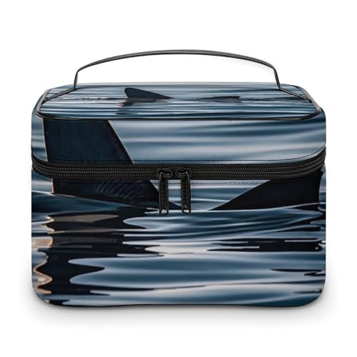 DWTJKMS Kosmetiktasche mit Haifischflossen-Motiv, große tragbare Kapazität, Make-up-Tasche für Damen, Reise-Kulturbeutel mit Griff und Trennwand von DWTJKMS