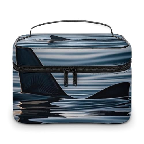 DWTJKMS Kosmetiktasche mit Haifischflossen-Motiv, große tragbare Kapazität, Make-up-Tasche für Damen, Reise-Kulturbeutel mit Griff und Trennwand von DWTJKMS