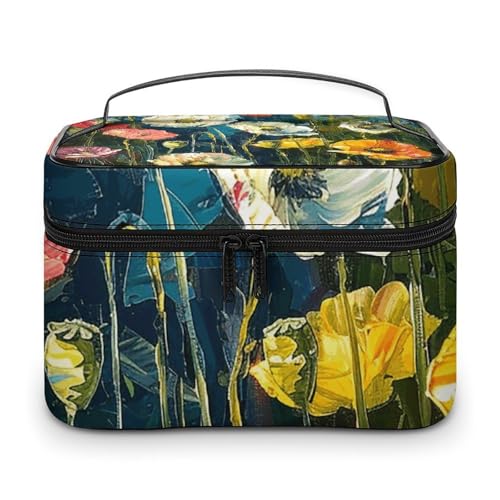 DWTJKMS Kosmetiktasche mit dunkelgrünen Pflanzen, große tragbare Kapazität, Make-up-Tasche, Kulturbeutel für Damen, Reise-Kulturbeutel mit Griff und Trennwand DWTJKMS Kosmetiktasche mit dunkelgrünen Pflanzen, große tragbare Kapazität, Make-up-Tasche, Kulturbeutel für Damen, Reise-Kulturbeutel mit Griff und Trennwand von DWTJKMS