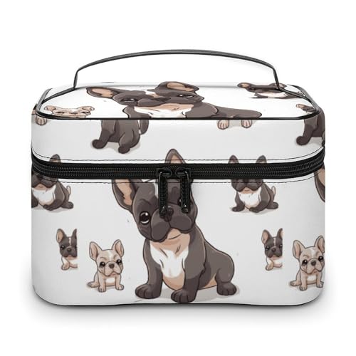 DWTJKMS Kosmetiktasche mit französischer Bulldogge, große tragbare Kapazität, Make-up-Tasche für Damen, Reise-Kulturbeutel mit Griff und Trennwand von DWTJKMS