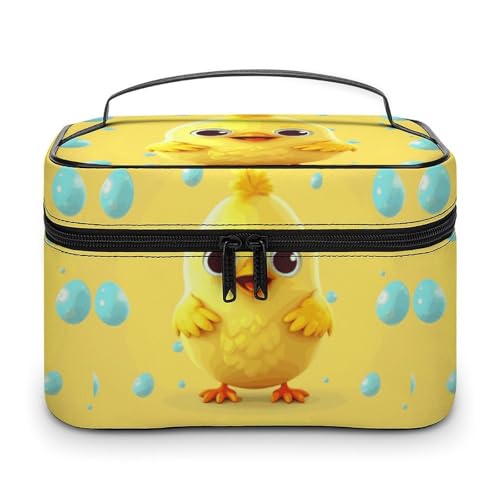 DWTJKMS Kosmetiktasche mit niedlichem Huhn, große tragbare Kapazität, Make-up-Tasche für Damen, Reise-Kulturbeutel mit Griff und Trennwand von DWTJKMS