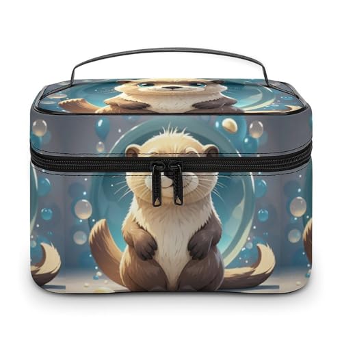 DWTJKMS Kosmetiktasche mit niedlichem Ottermotiv, große tragbare Kapazität, Make-up-Tasche, für Damen, Reise-Kulturbeutel mit Griff und Trennwand von DWTJKMS