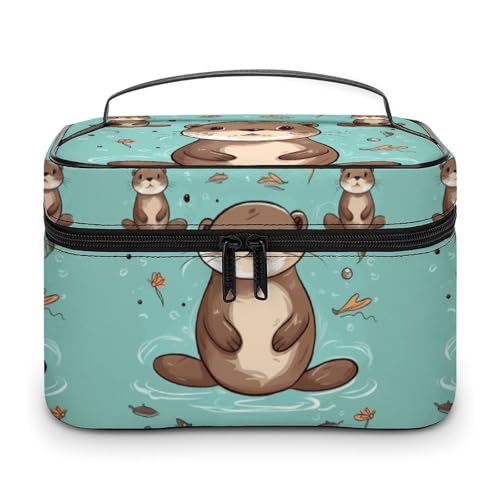 DWTJKMS Kosmetiktasche mit niedlichem Ottermotiv, große tragbare Kapazität, Make-up-Tasche, für Damen, Reise-Kulturbeutel mit Griff und Trennwand DWTJKMS Kosmetiktasche mit niedlichem Ottermotiv, große tragbare Kapazität, Make-up-Tasche, für Damen, Reise-Kulturbeutel mit Griff und Trennwand von DWTJKMS