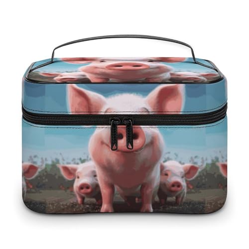 DWTJKMS Kosmetiktasche mit niedlichem Tiermotiv, große tragbare Kapazität, Make-up-Tasche, für Damen, Reise-Kulturbeutel mit Griff und Trennwand von DWTJKMS