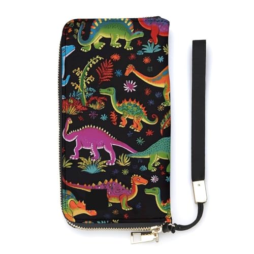 DWTJKMS Lange Geldbörse mit Cartoon-Dinosaurier-Motiv, schlankes PU-Leder, für Männer und Frauen, minimalistische Geldbörse mit Kartenfächern, weiß, 20 x 10,5 cm, weiß, 20x10.5cm von DWTJKMS