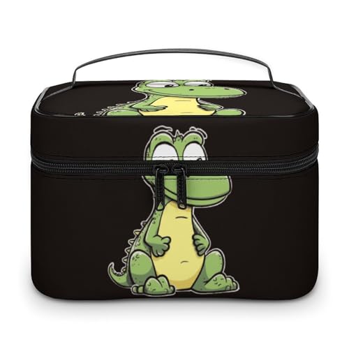 DWTJKMS Leise Make-up-Tasche im Cartoon-Krokodil-Design, Kosmetik-Organizer, große tragbare Kapazität, Make-up-Tasche, für Damen, Reise-Kulturbeutel mit Griff und Trennwand von DWTJKMS