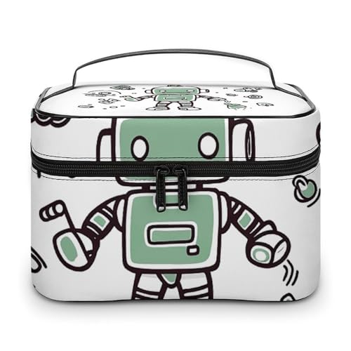 DWTJKMS Line Roboter Make-up-Tasche, Kosmetik-Organizer, große tragbare Kapazität, Make-up-Tasche, Damen, Reise-Kulturbeutel mit Griff und Trennwand von DWTJKMS