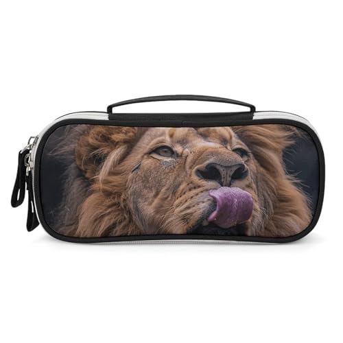 DWTJKMS Lion Sticks Out Tongue Leder-Make-up-Tasche, tragbar, klein, Kosmetik-Organizer, wasserdicht, Kulturbeutel, Pinsel, Bleistifte und Reise-Make-up-Zubehör von DWTJKMS