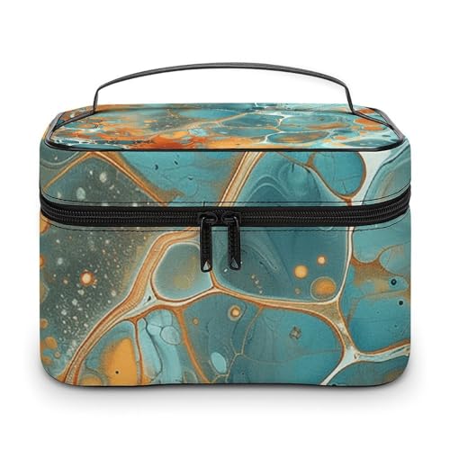 DWTJKMS Make-up-Tasche, Kosmetik-Organizer, große tragbare Kapazität, Make-up-Tasche, Reise-Kulturbeutel mit Griff und Trennwand, Orange und Türkis von DWTJKMS
